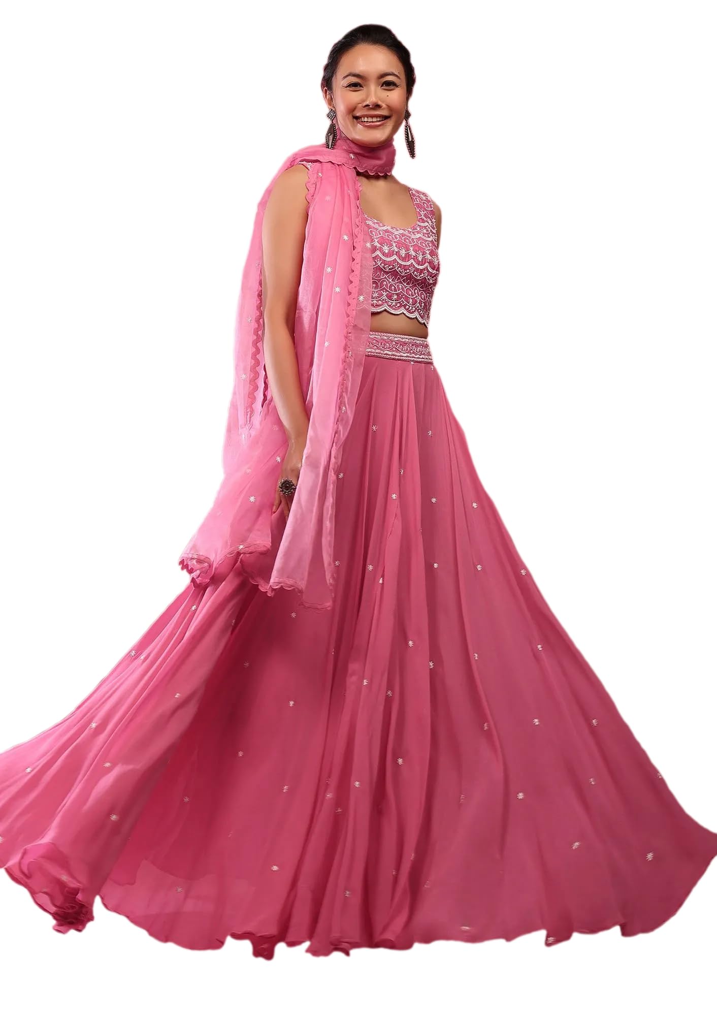 Women's Embroidered Work Lehenga Choli With Dupatta Semi Stitched (Free Size).-image-29