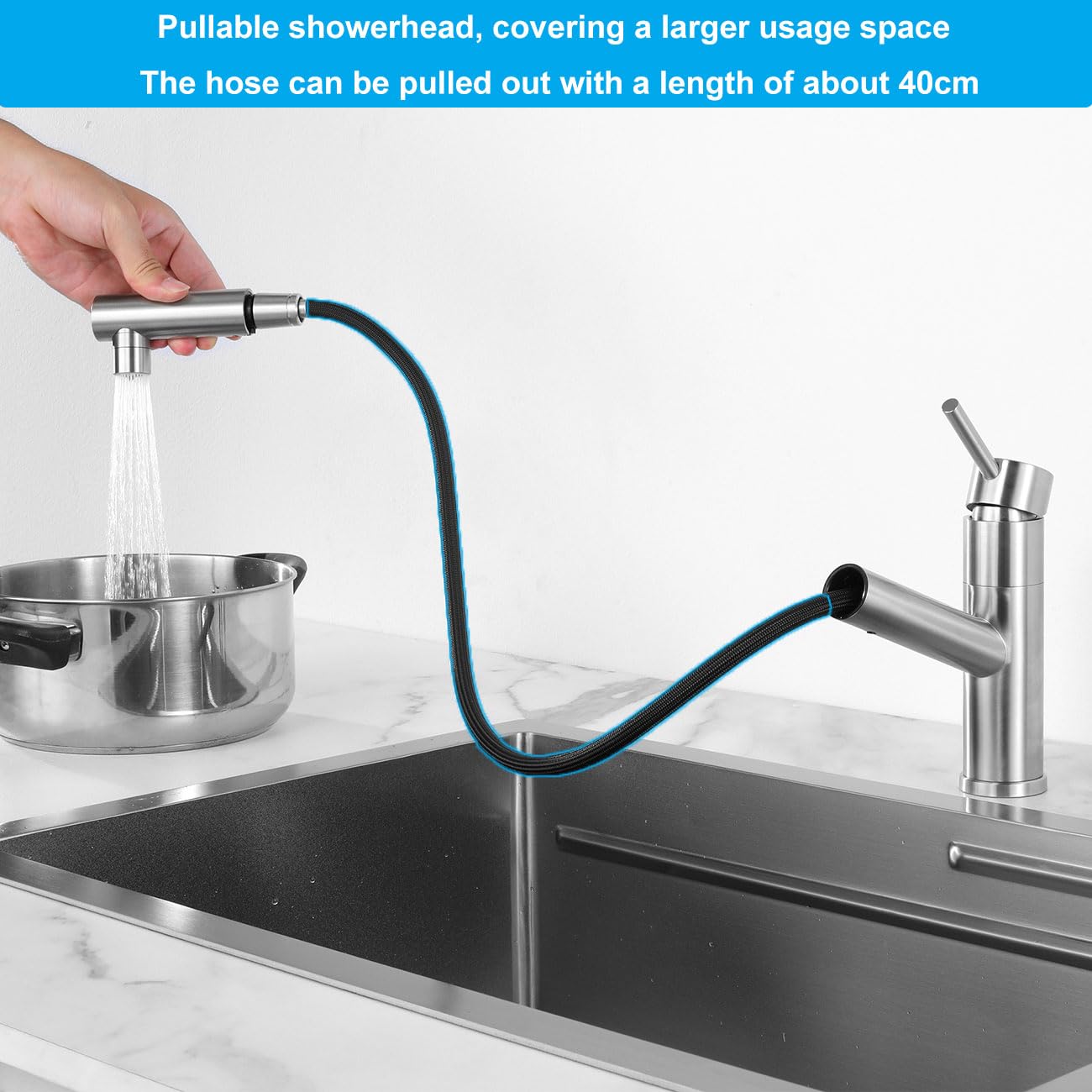 Küchenarmatur Ausziehbar mit 2 Strahlarten, Wasserhahn Küche | Einhandmischer Mischbatterie für Küche | 150° Drehbar | Edelstahl Spültischarmatur | Gebürstet