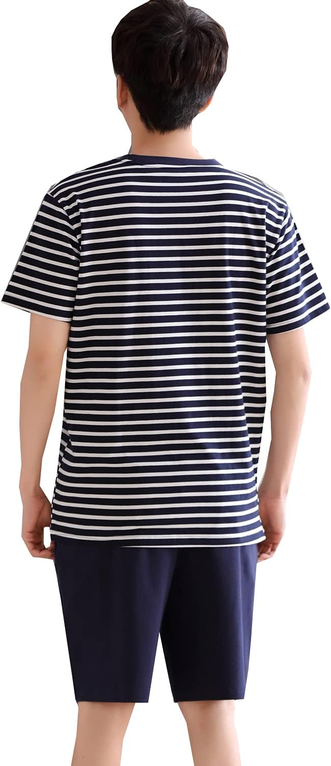 Big Boys Fashion Strips Loose Cotton Pajama Set Pants Shorts Top Sleepwear 8-17Years - Image 2