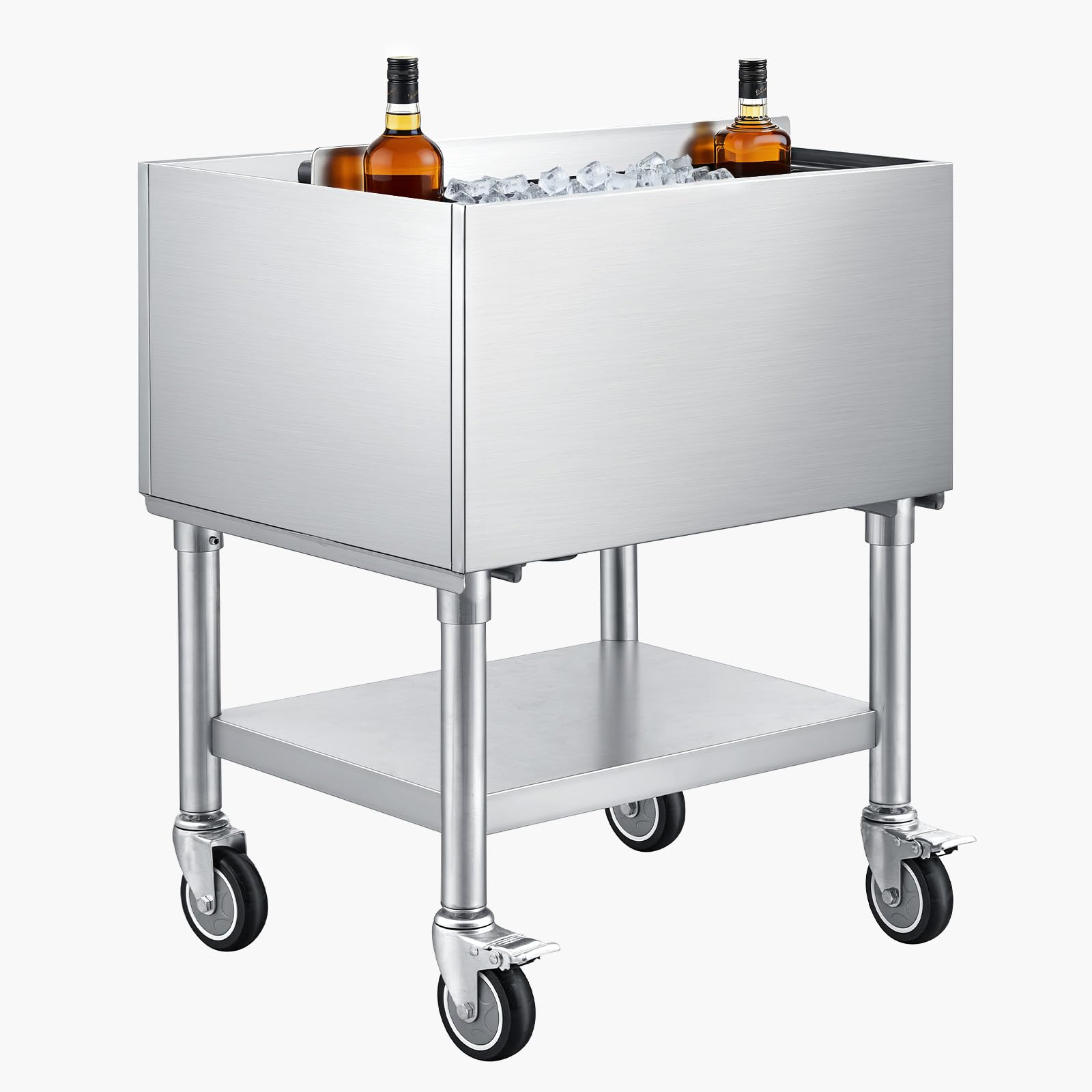 VEVOR Commercial Ice Bin,19 Inch Stainless Steel Ice Chest with Sliding Lid and Bottle Holders, Cooler Cart Cocktail Unit for Bar Restaurant Pub, NSF Certified