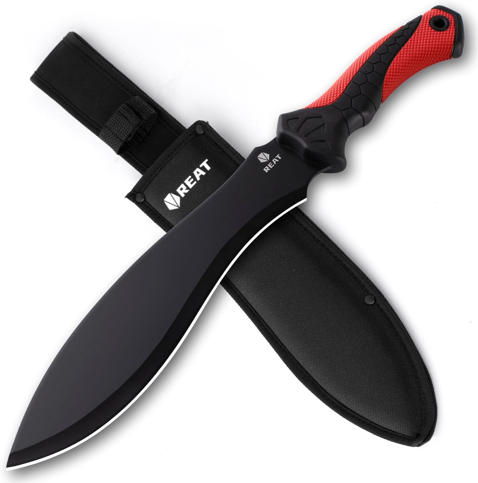 REAT Gardenging Machete, 17" Heavy Duty Machete with Sheath, Ergonomic No-Slip Handle, Machetes for Cutting Trees,Yard Work,Bushcraft