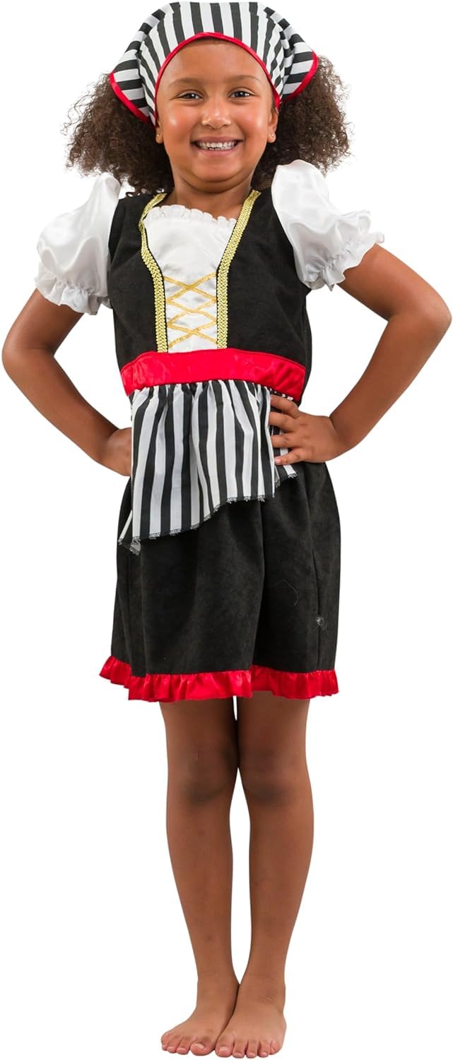 PRETEND TO BEE Deluxe Pirate Girl Fancy Dress Costume for Kids, Multicoloured, 3-5 Years