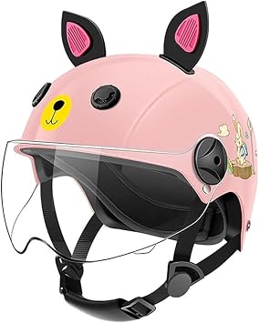 Cute Cat Ears Motorcycle Kids Half Helmet, Youth Boys Girls DOT Approved Open Face Moped Helmet with Ultra-Thin Half Shell for 2-14 Years Old Children Go-Kart Dirt-Bike Cruiser
