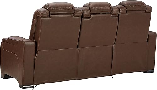 Miniatura 6 de Signature Design by Ashley The Man-Den Power Sofá reclinable con reposacabezas ajustable, caoba