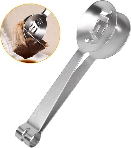 Miniatura 2 de Exprimidor de bolsas de té, 1 pinza de acero inoxidable para bolsa de té de 4.7 in, soporte para bolsa de té, cuchara para agarrar cubitos de hielo,