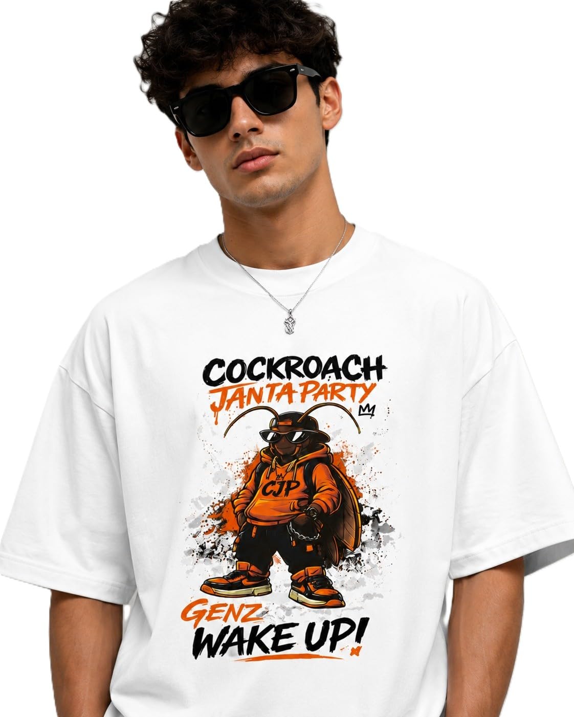 Cockroach Janta Party Oversized Graphic Printed T-Shirt for Men | GenZ Wake Up Casual Streetwear Tee | Cotton Round Neck Half Sleeve T-Shirt-picture-25