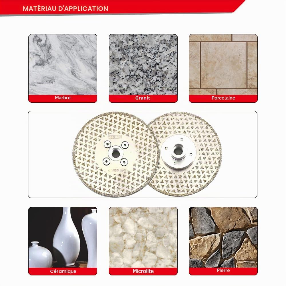 DT-DIATOOL Disque Diamanté à Tronçonner et à Meuler 125 mm x M14 Double Face Électroplaqué pour Pierre Marbre Carreaux Granit