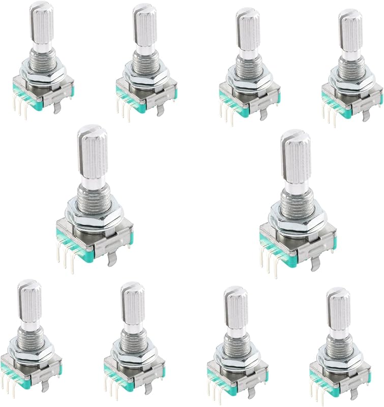 10Pcs EC11 Rotary Encoder Switch Digital Potentiometer 20MM with Switch 5 Pins Derrated Shaft with Nut and Washer