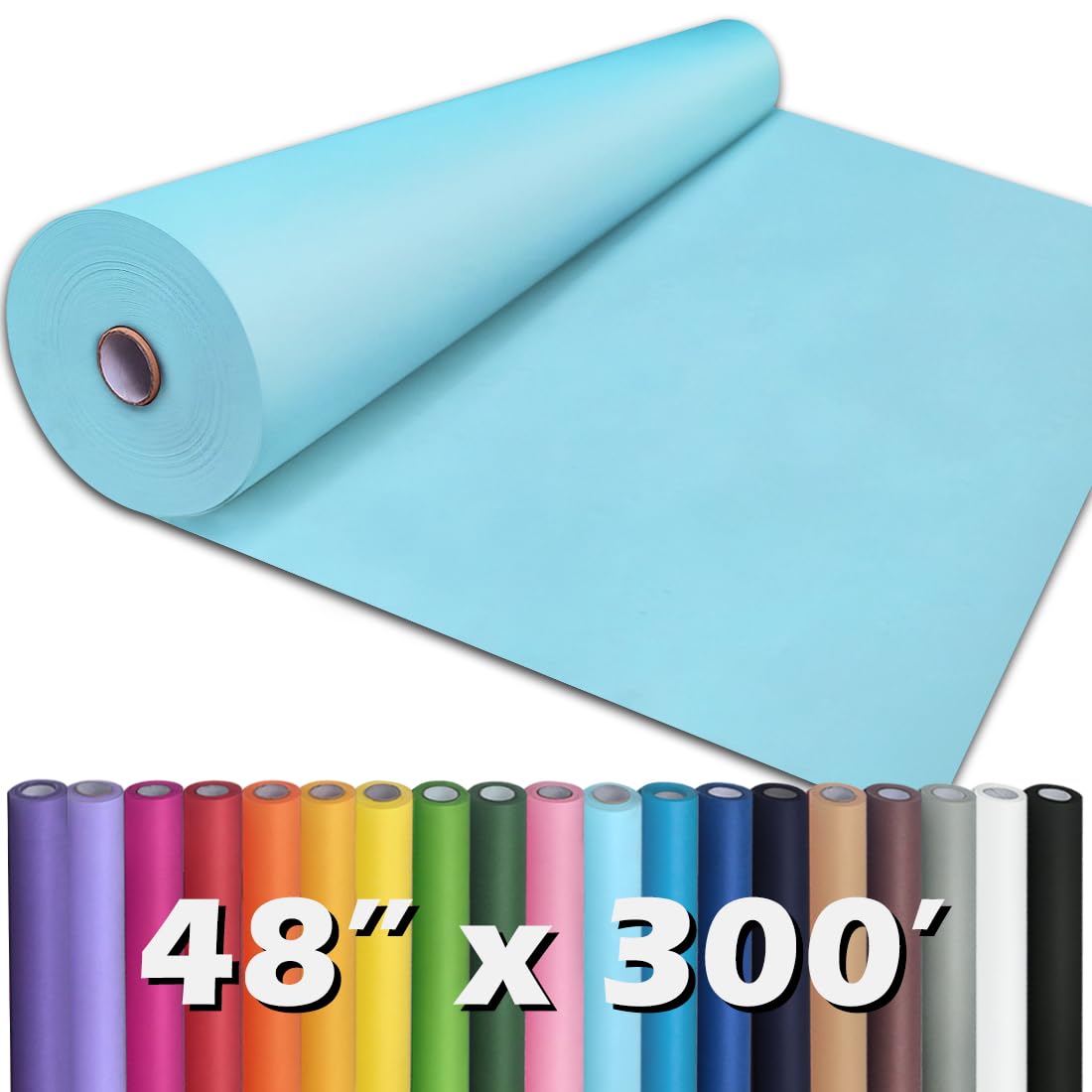 PerkHomy Light Blue Kraft Paper Roll 48" x 3,600" (300') for Gift Wrapping Bouquet Flower Art Painting Craft Writing Packaging Shipping 80GSM 55LB (Light Blue, 48" x 300')