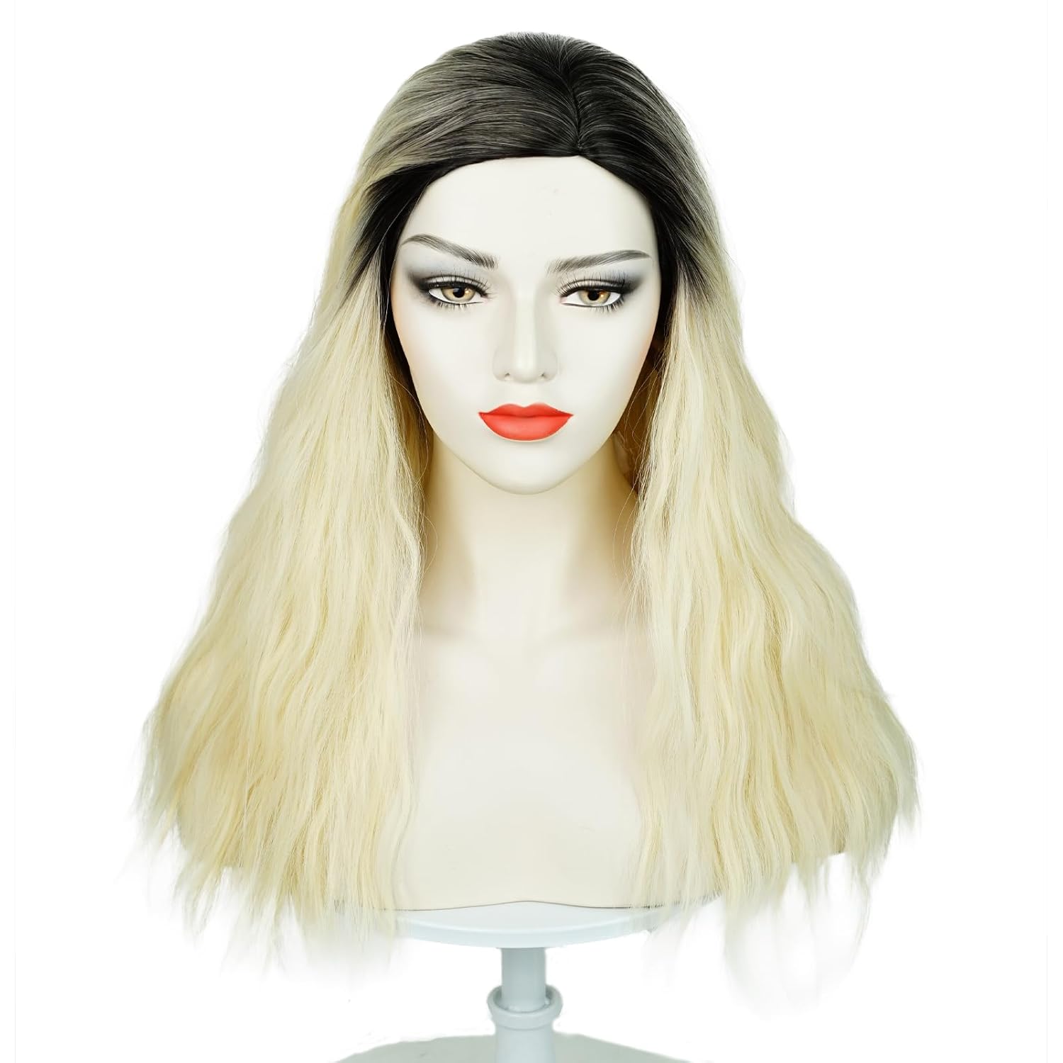 Wiggy Mermaid Black Ombre Blonde Wig for Women, Long Light Blonde Wavy Wig for Halloween Costume Movie Party Cosplay