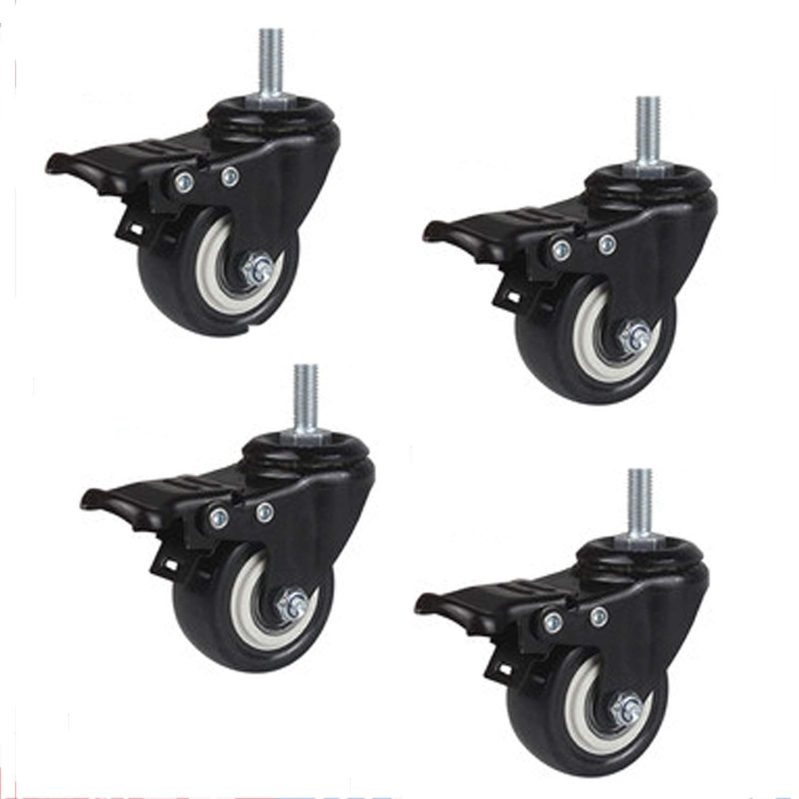 Koła jezdne, Koła o dużej wytrzymałości, 4 sztuki z gwintowanym trzpieniem M8/10 x 25 mm, nośność 140 kg, hamulcami, obrotowy trzpień koła, odporne na zużycie, do małych urządzeń, 2 cale(M10)