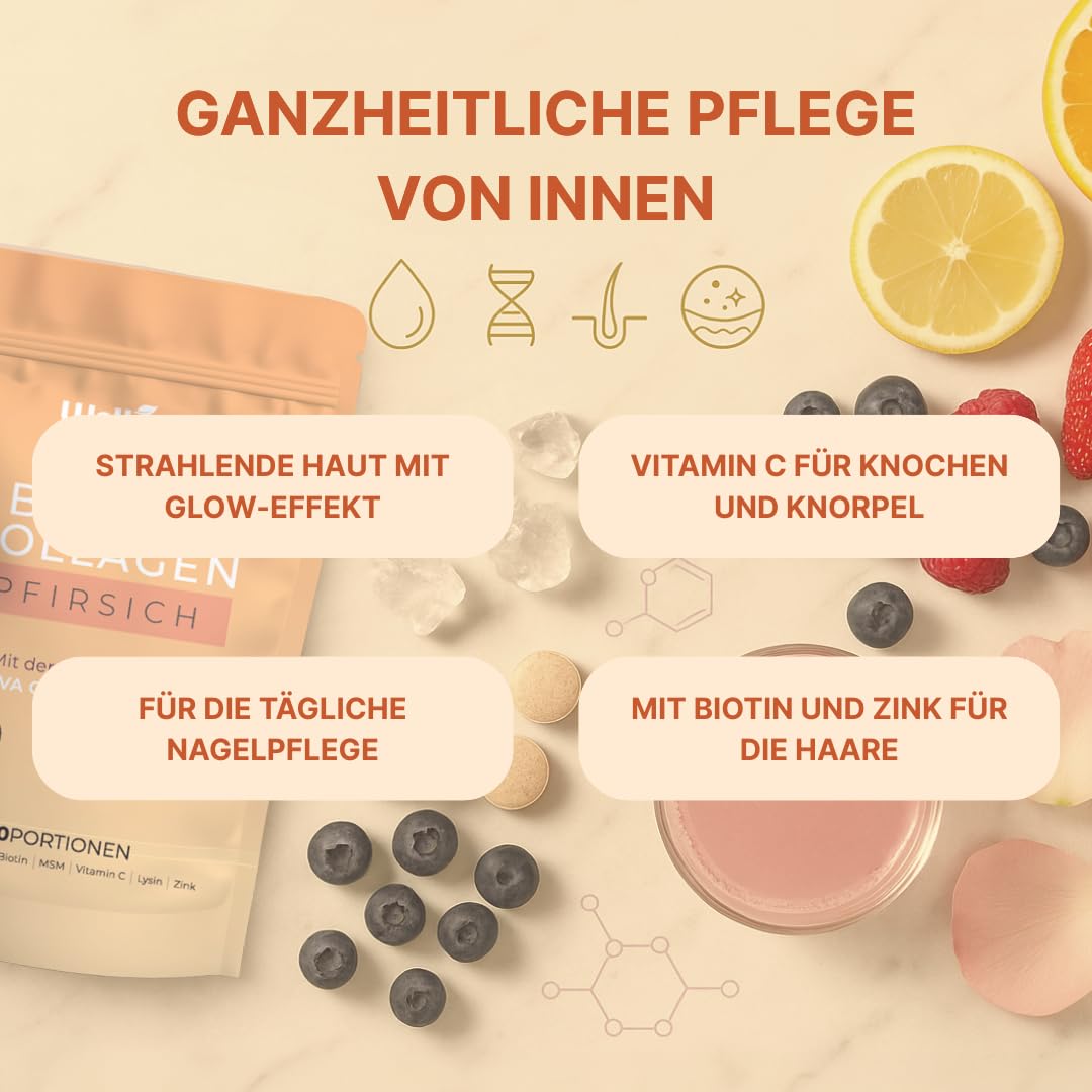 Wellbe Kollagen Pulver hochdosiert - mit maximal bioaktivem Kollagen Hydrolysat, Biotin, Zink, Vitamin C & Hyaluron - Collagen Pulver - Kollagenpulver Peptide Made in Germany 1 x 250g