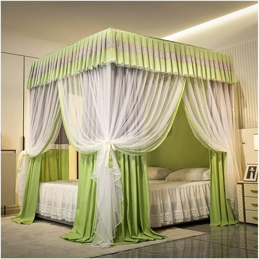 Double Deck Deluxe Bed Canopy Mosquito net, Girls Princess Room Single Double Bed Romantically Decorated Bed Curtain, with Bracket (Color : Blue-2, Size : 150X200CM) (Green 180X220CM) (Green