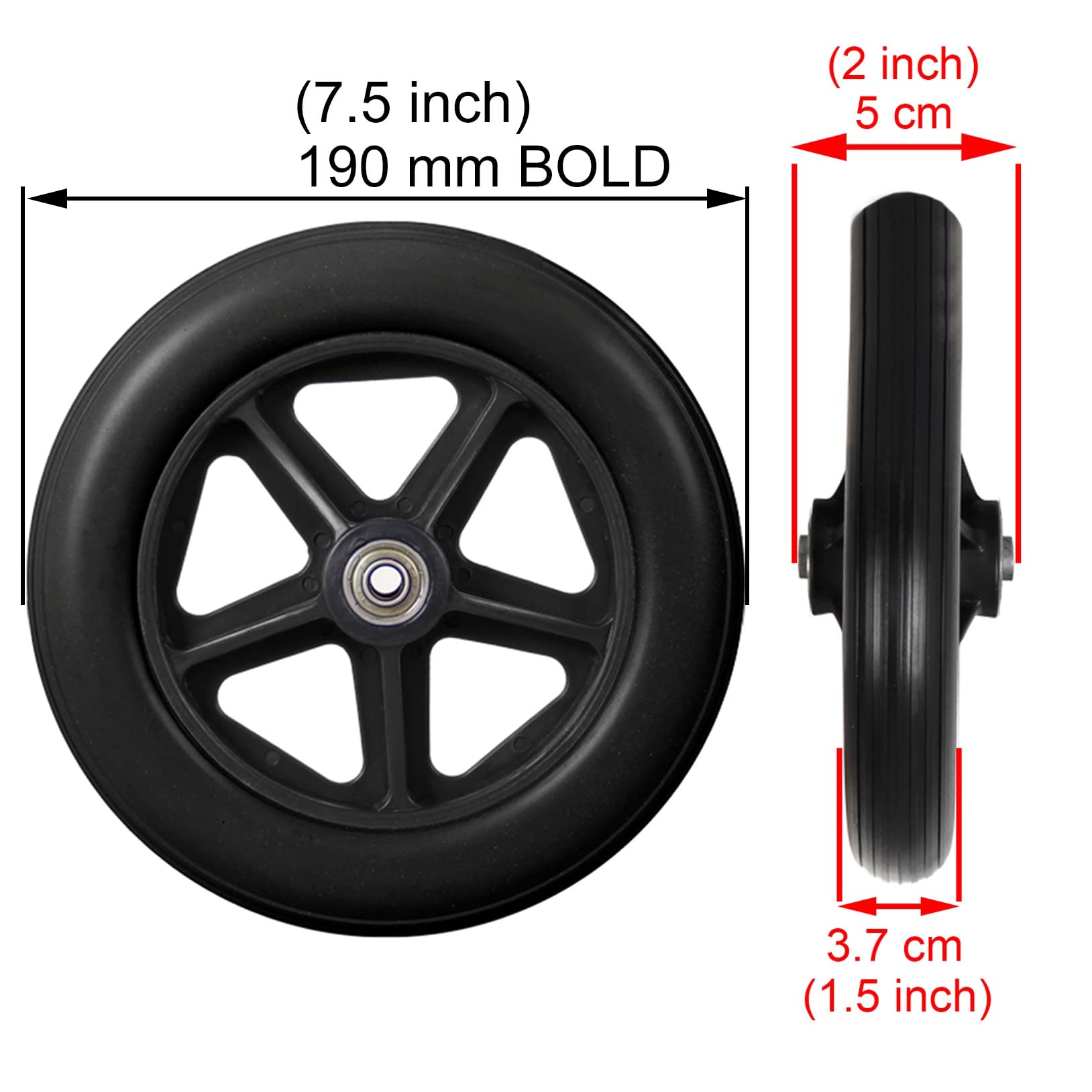2 ruedas delanteras para silla de ruedas con neumáticos macizos de 6, 7, 8 pulgadas, ruedas delanteras de 2 pulgadas de ancho de cubo de repuesto para silla de ruedas, accesorios de goma