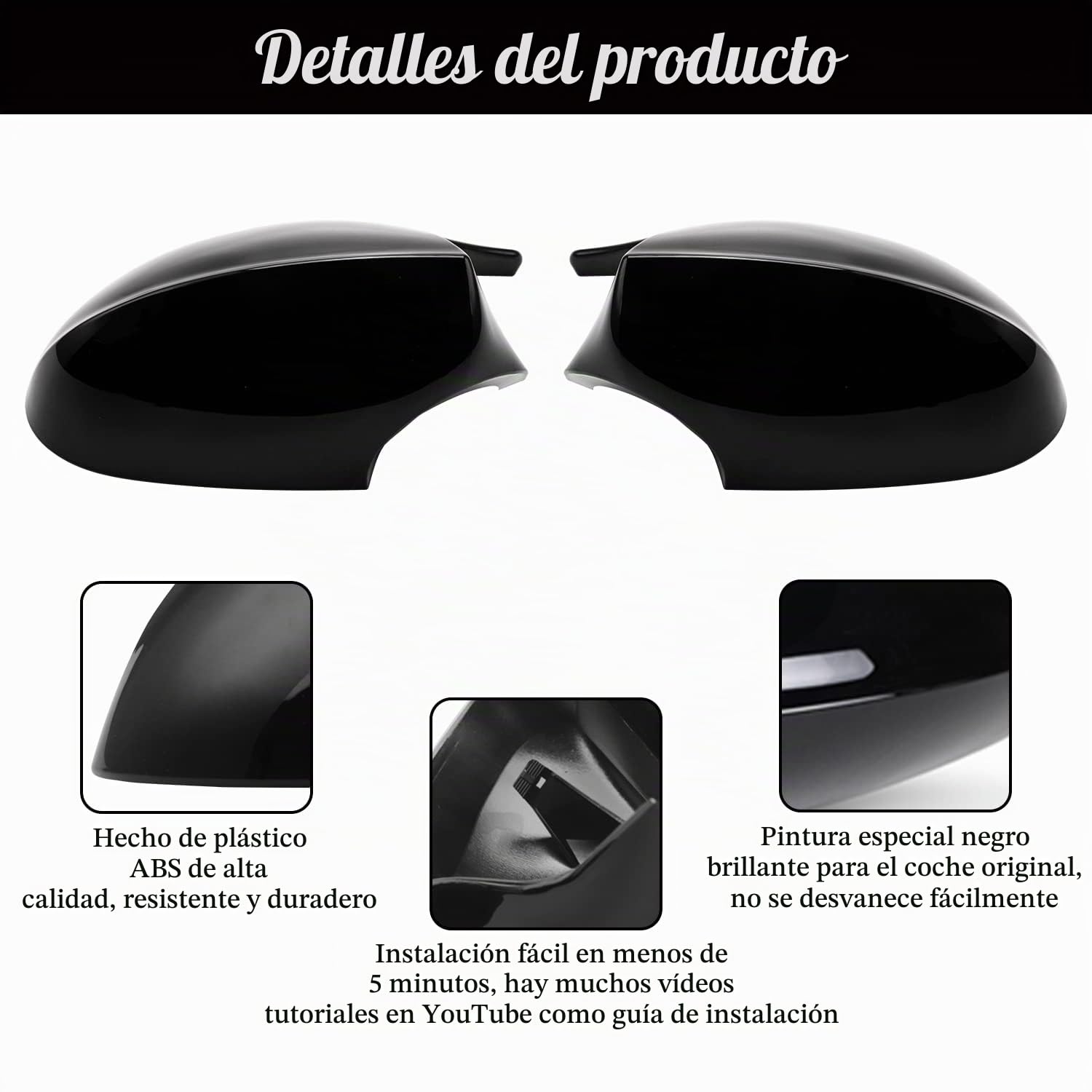 Cubiertas del Espejo De La Puerta Lateral, Espejo Retrovisor Cubierta Decorativa del espejo lateral Compatible con BMW E87 E81 E82 E88 E90 E91 E92 E93 PRE-LCI, Negro Brillante, 1 Par