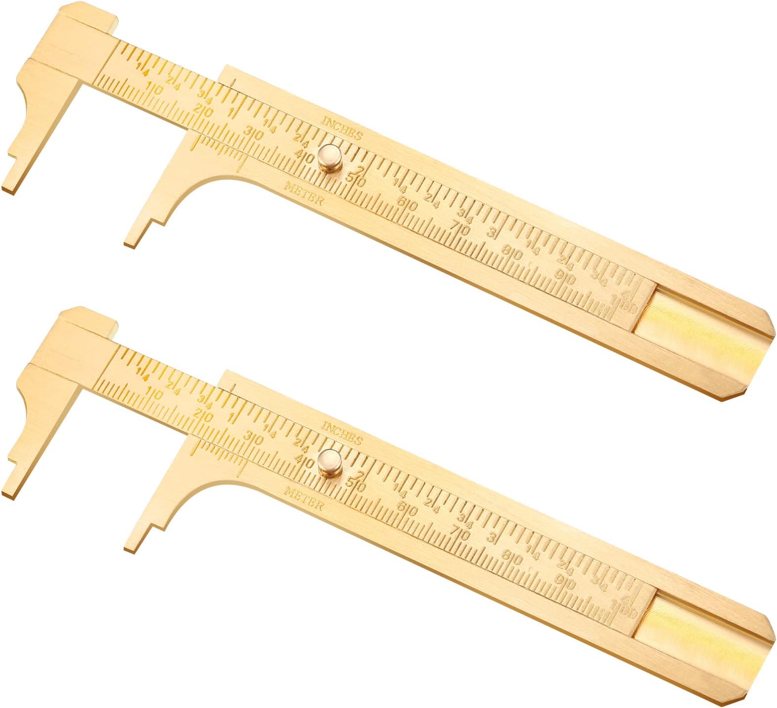 Konohan 2 Pcs Brass Vernier Caliper Pocket Handy Caliper Measuring Mini Tool Double Scale Sliding Gauge Metal Pocket Ruler for Bead Wire Jewels Rings Measurement