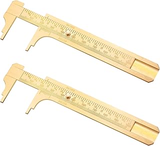 2 Pieces Brass Vernier Caliper Pocket Caliper Handy Caliper Measuring Tool Double Scale Sliding Gauge Mini Metal Pocket Ruler for Bead Wire Jewels Rings Measurement (Simple Style)