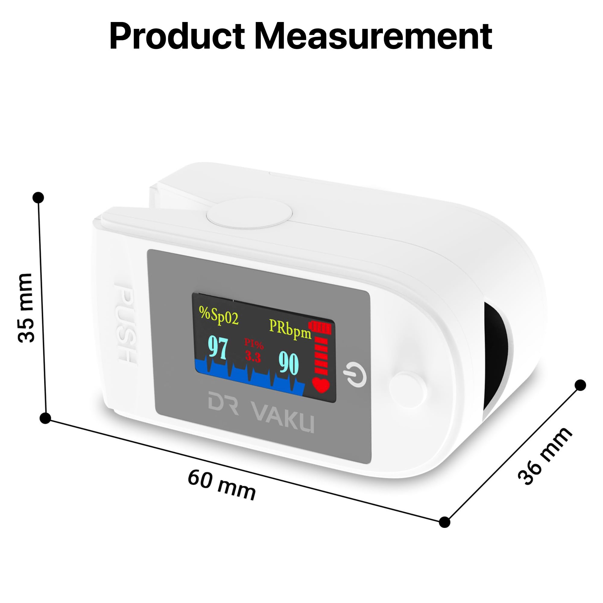 DR VAKU® Pulse Oximeter Fingertip SpO2 Blood Oxygen Saturation Monitor Finger Heart Rate Tracker Four Color TFT Display Battery Included - White 4