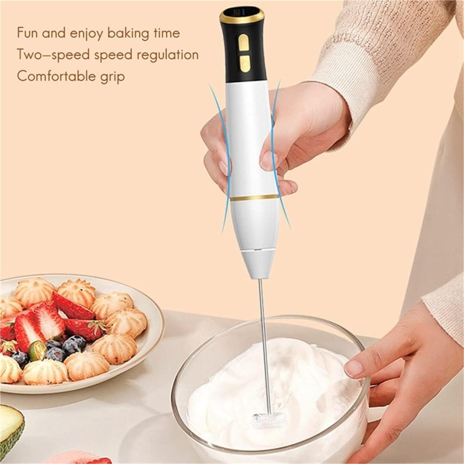 Espumador De Leche para Espresso Batidora Eléctrica Batidora De Mano Espumador De Leche De Mano USB Cocina Mezclador De Acero Inoxidable Espumador Batidora(Black)