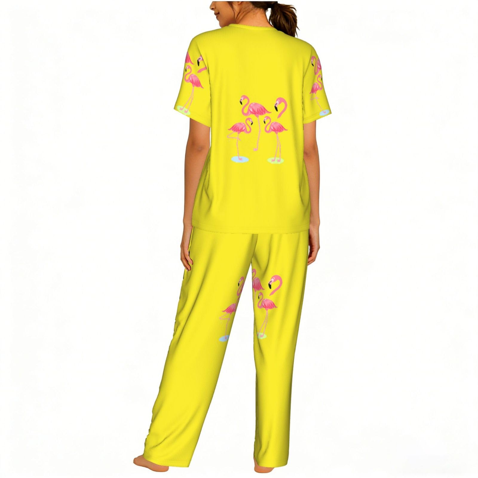 Cztery flamingi nadruk damski zestaw piżam z krótkim rękawem bielizna nocna letnia miękka wygodna domowa bielizna nocna