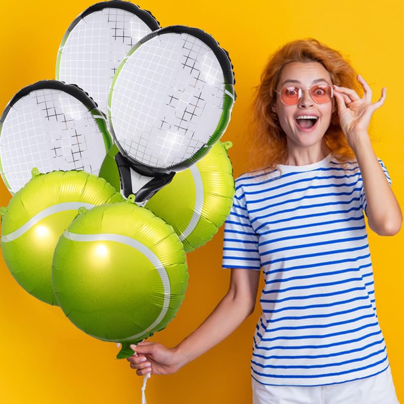 Angoily Tennis Racket Foil Balloons 12 Pack Tennis Party Decorations for Sports Themed Birthdays Outdoor Events Easy Hang Balloons - Image 2