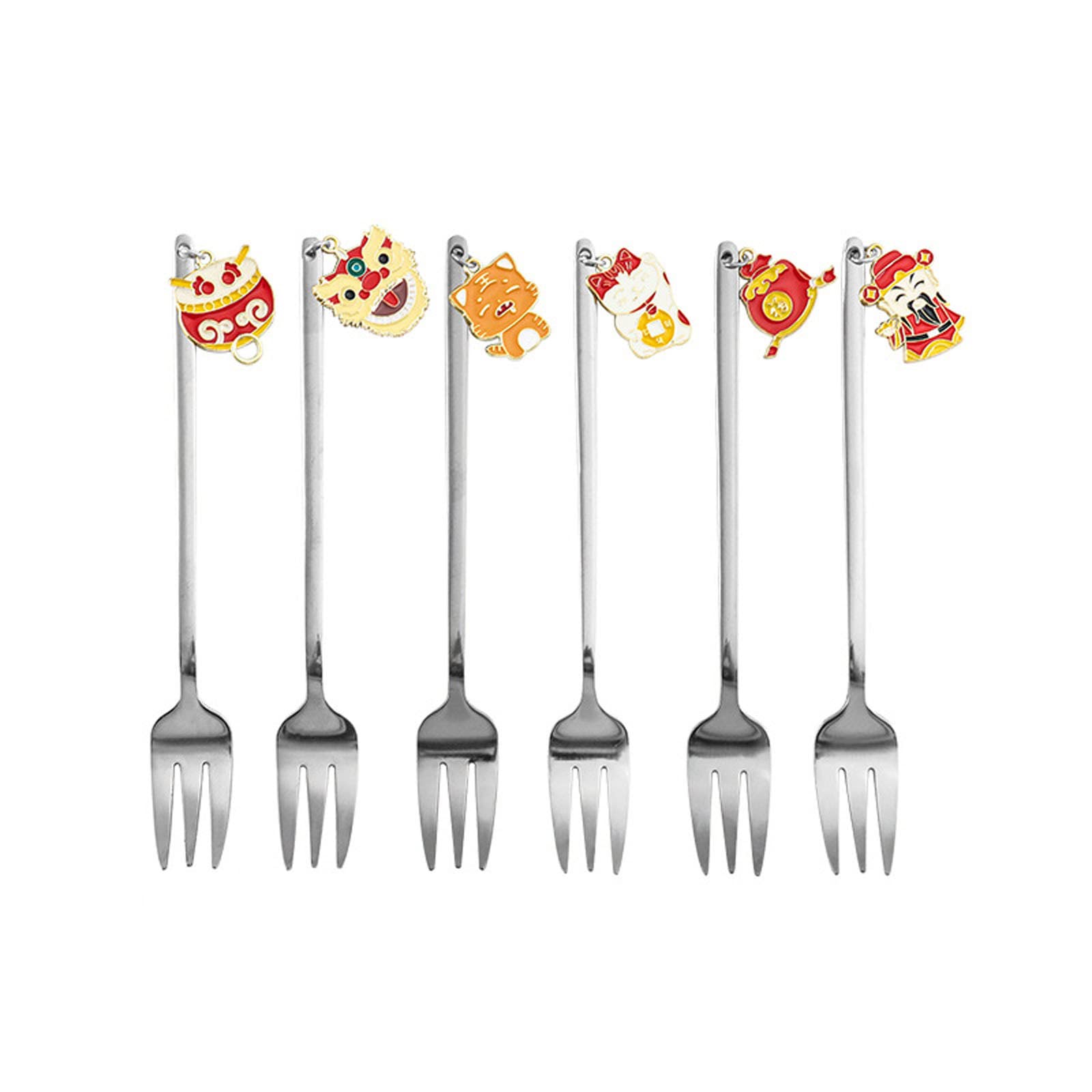 Kalttoy Stainless Steel Tableware Cute Flatwares Dessert Teaspoon Fork/Spoons Stirring Spoon/Fruit Forks 2 Colors to Choose Fruit Forks Set