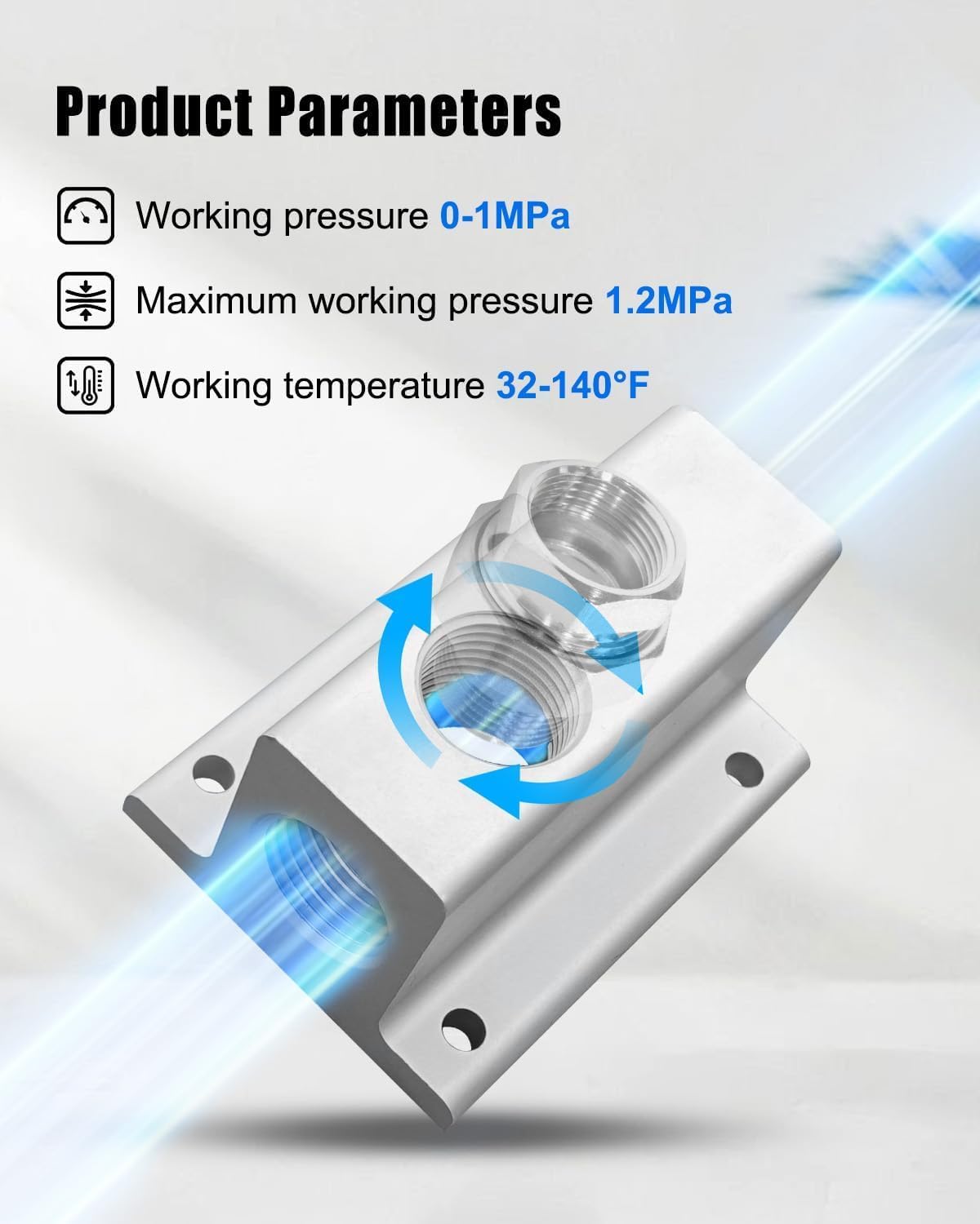Air Compressor Manifold 2 Way 4 Port, Air Compressor Outlet Kit with 1/2inch NPT 3 Port and 3/8inch NPT 1 port with Mounting Hole Aluminum, 2PCS