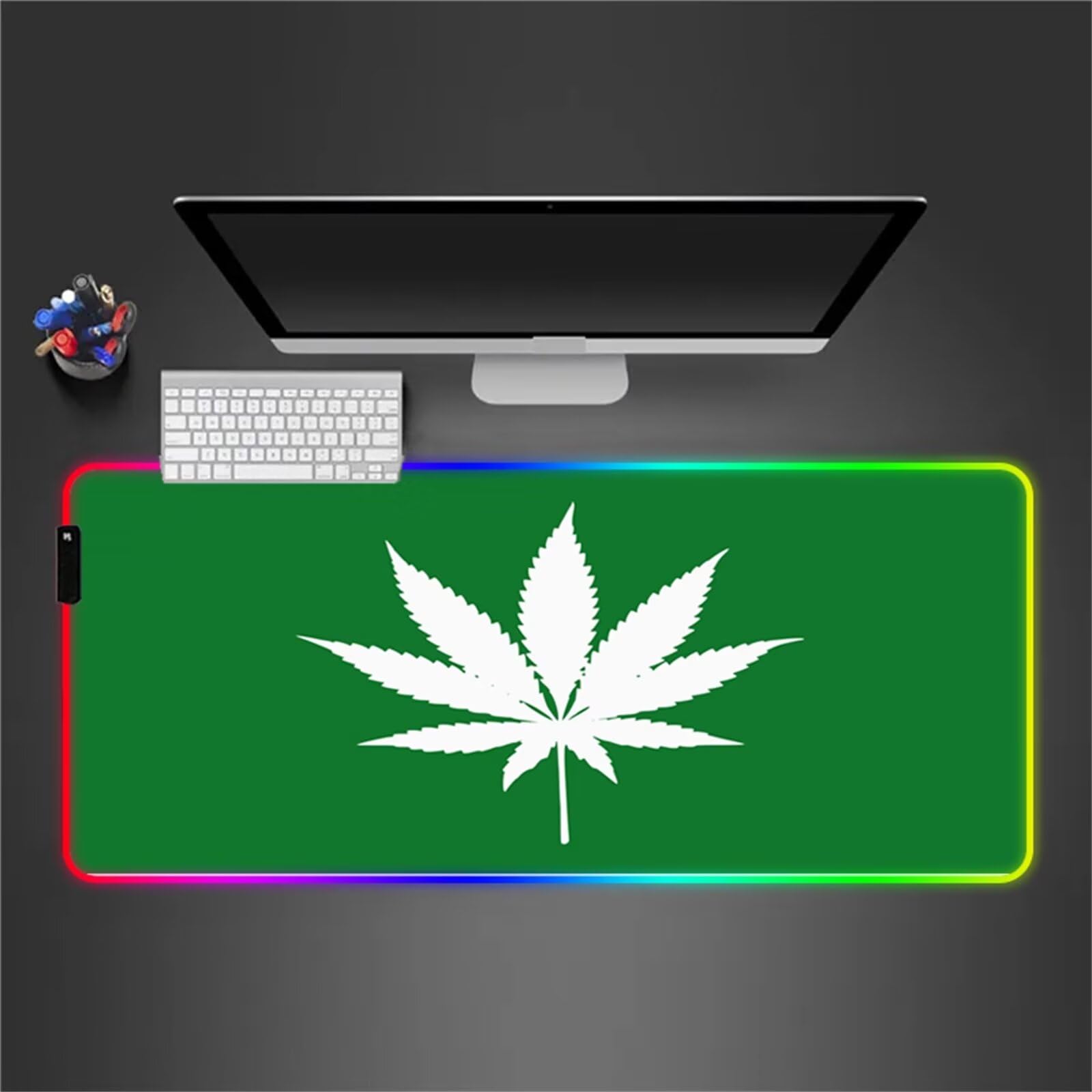 Hoja de Planta RGB Alfombrilla de ratón para Juegos 900x400x4mm Alfombrilla Ratón Grande Alfombrilla de Escritorio LED con Base de Goma Antideslizante para Gamers PC y Portátil