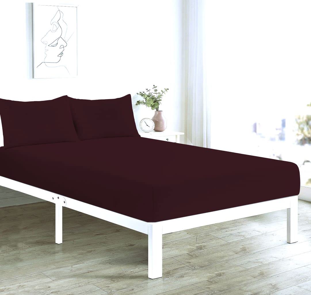 PARADISE STAR Flat Bed Sheet – Poly Cotton Percale Easy Care Bedding Sheet, Soft Breathable Durable Top Sheet for Bed (Wine, Single)