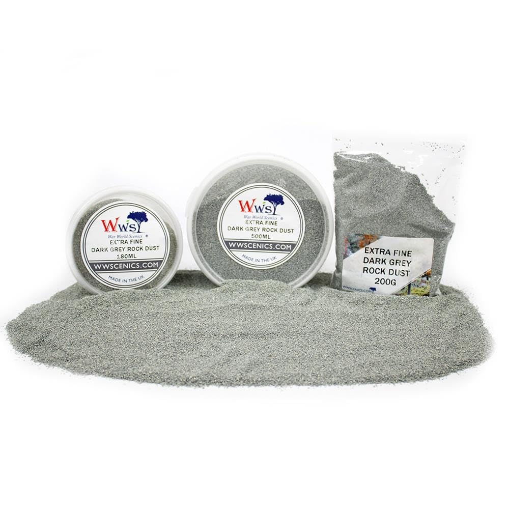 WWScenics Polvere di Rocce Grigio Scuro Extra Fine 0-1mm | 180ml | Modellismo Materiali Paesaggio Scenario Wargame Terrain