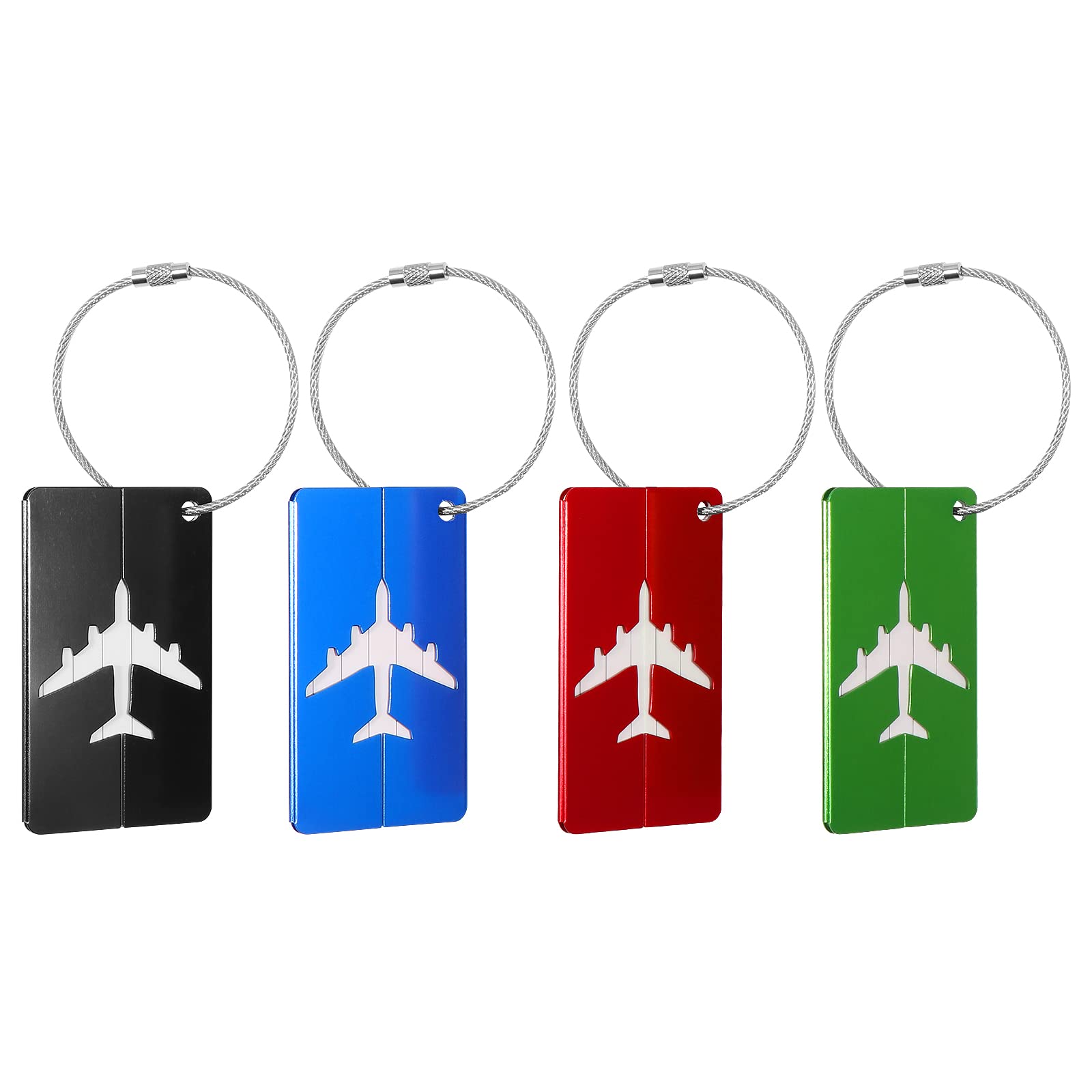 Blendura Set di 4 Etichette Valigie in Alluminio, Etichetta Valigia Aereo con Scheda per Informazioni Personali, Adatte a Valigie, Zaini e Borsoni da Viaggio