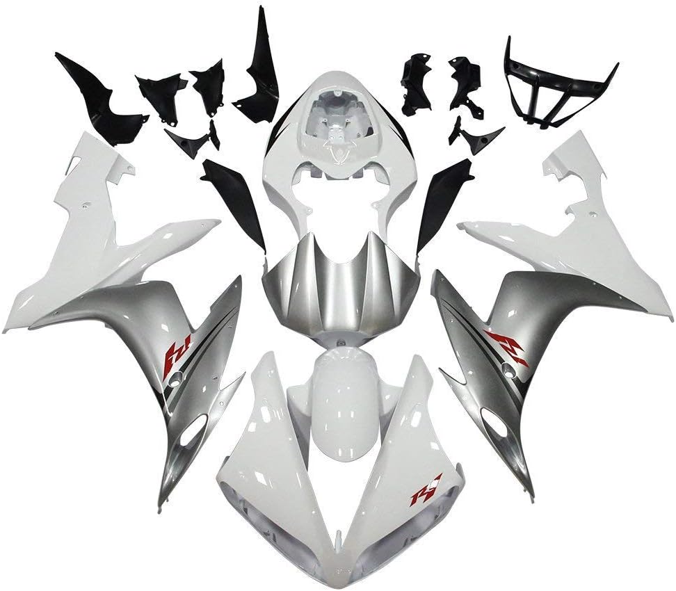 ADMOTO Kit completo de carenado de cubierta de plástico ABS para motocicleta de inyección preperforada para Yamaha YZF-R1 2004 2005 2006 (plateado + blanco)