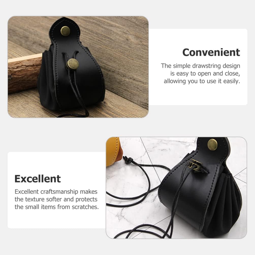Veemoon Drawstring Leather Dice Bag Role Playing Game Dice Pouch Tray with Drawstring & Button Genuine Leather Storage Bag Jewelry Coins Keys