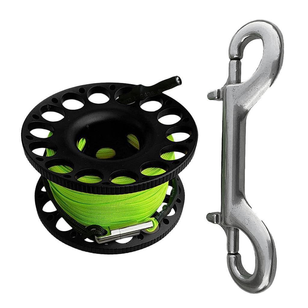 LIXSAZSE Practical Aluminum Alloy Cave Scuba Diving Finger Spool Guide Line Reel 30m Double Hook, Black