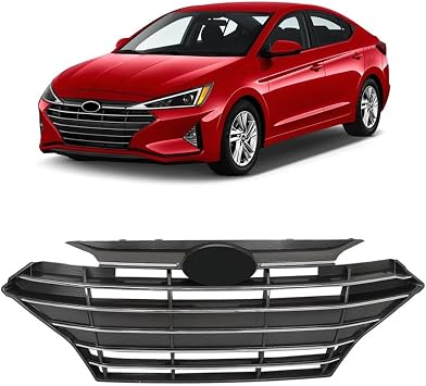 Front Upper Bumper Grille Compatible with 2019 2020 Hyundai Elantra,Grill With Chrome Trim Replace For 86350-F2BA0
