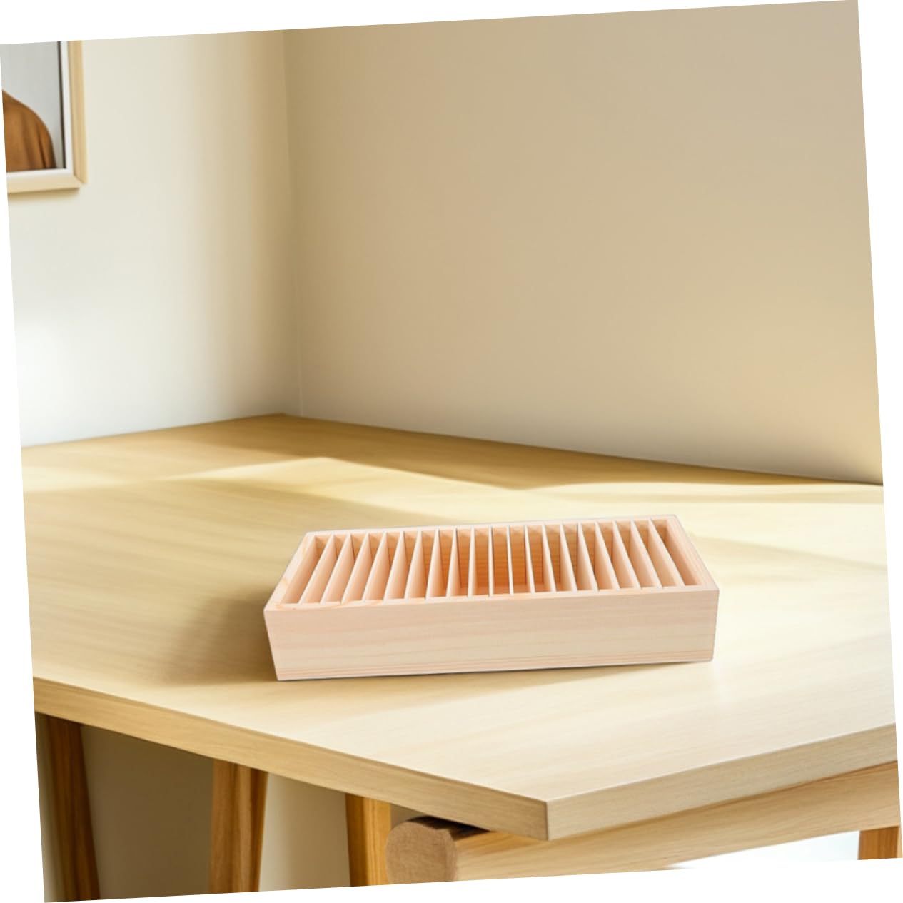 Caja de Almacenamiento de Tarjetas de Madera Beige 2 Piezas Compartimentos