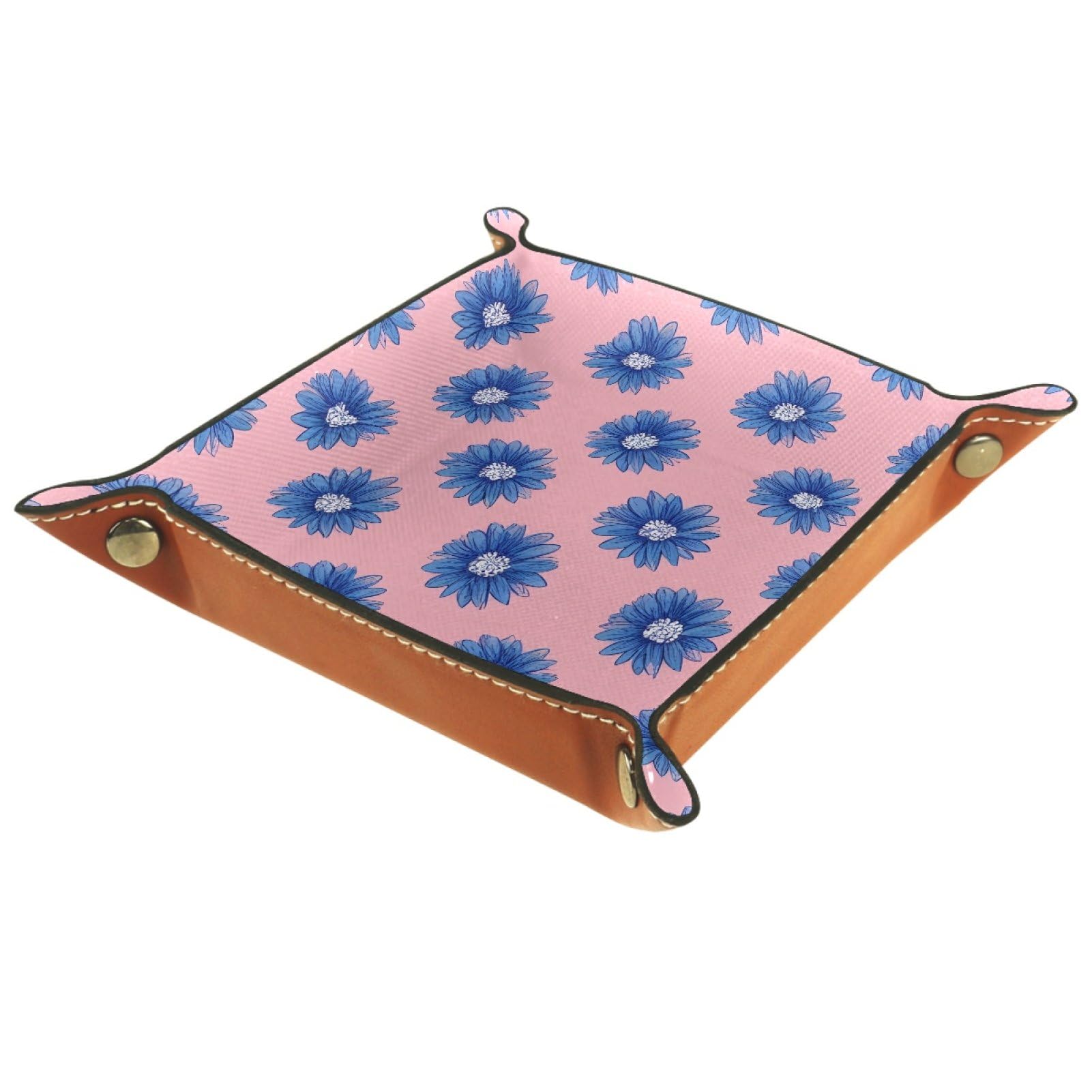 VAPOKF Blue Daisies Dice Tray, Folding Microfiber Leather Dice Holder for Dungeons and Dragons RPG Dice Gaming D&D and Other Table Games