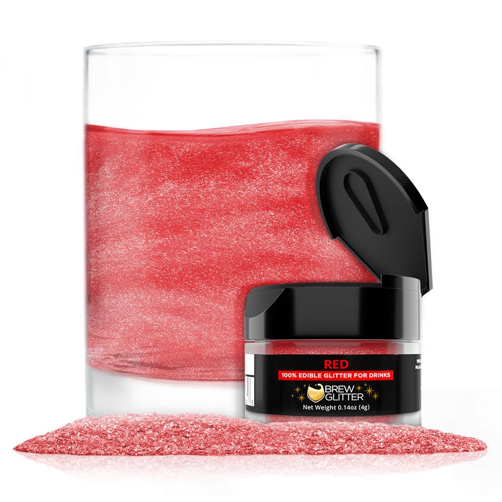 Brew Glitter – Red (4g 1x Shaker Jar) | Genuine Edible Drink Glitter Created for Cocktails, Beer, Wine, Soda, Tea, Lemonade, Juice, Garnish, & Any Other Beverage