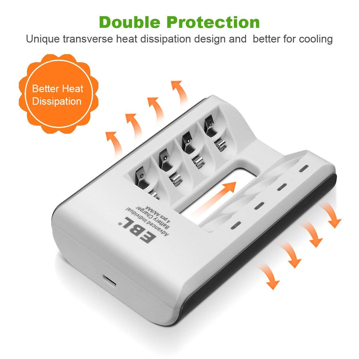 EBL Batterie ricaricabili AAA da 1100 mAh (8 confezioni) con caricabatterie intelligente AA AAA e cavo di ricarica micro USB