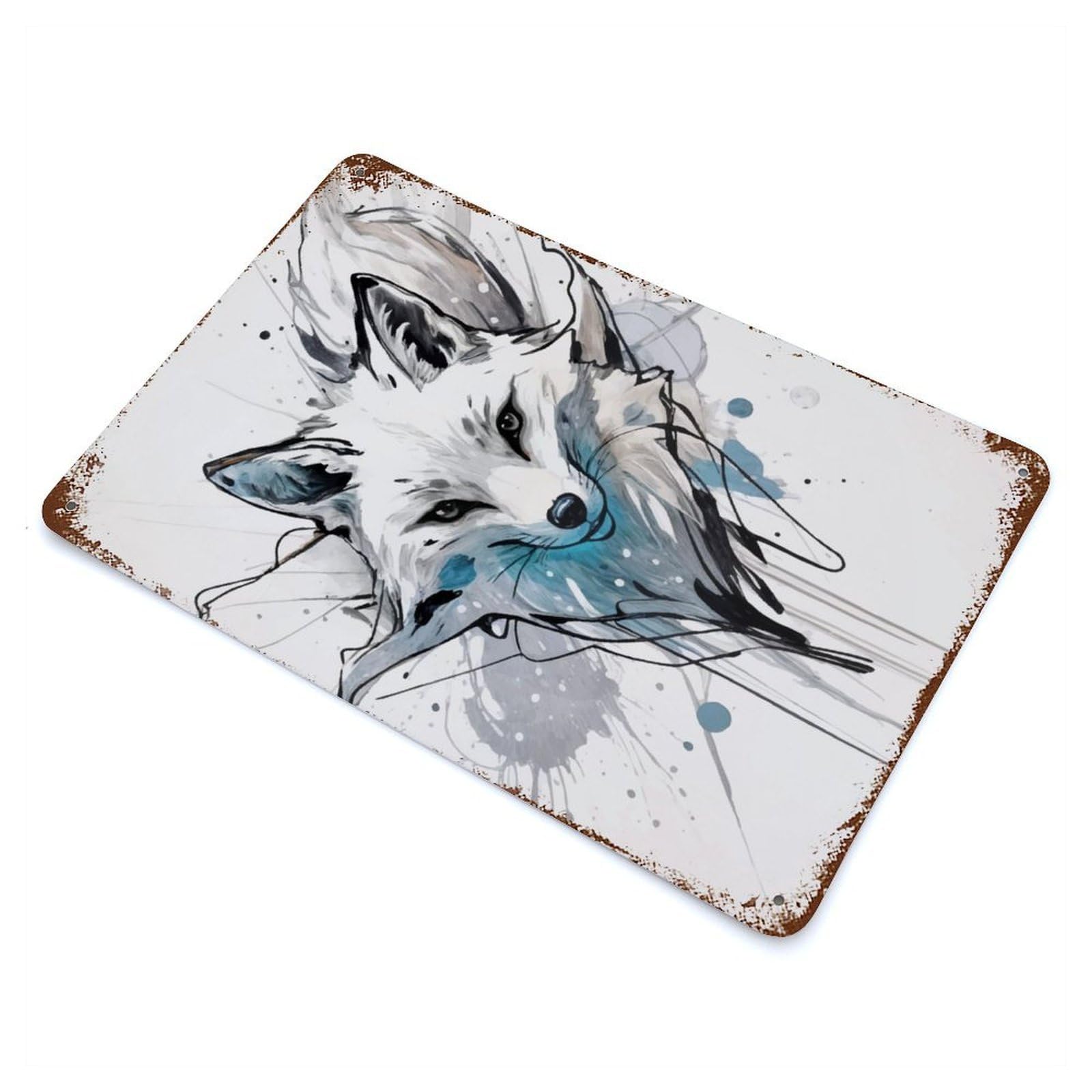 Fox Watercolor Art Vintage Wall Sign 11.8"x7.9", Rust Effect Metal Decor for Living Room, Hallway And Home Decor