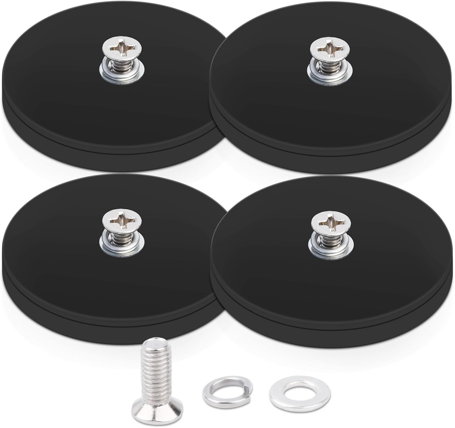 4Pack Rubber Coated Neodymium Magnets, 30LBS Mounting Magnets, Heavy Duty, Anti-Scratch, M4 Threaded Studs for Signal Light, Mirror, Camera, License