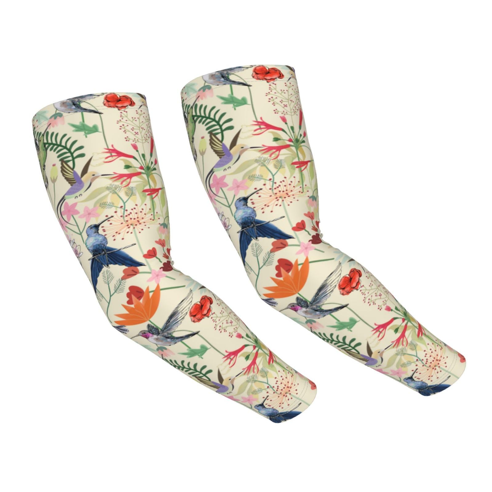 ANSGSD Hummingbirds Flower Floral Gardening Sleeves With Thumb Hole For Women Men, Farm Sun Protection Thorn Proof Cooling Arm Sleeves To Cover Arms For Garden Sports