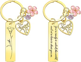 Sweet Sixteen Gifts for Girls - 16th Birthday - 16 Year Old Teen Girl Gifts from Mom Dad Grandpa Grandma Aunt, Double-Sided Engraved Stainless Steel Gold Keychain