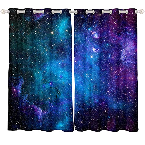 Tbrand Galaxy Curtains Universe Curtains for Bedroom Living Room Outdoor Space Starry Sky Nebula Astrology Curtains for Kids Adults,W46*L54 - Image 2