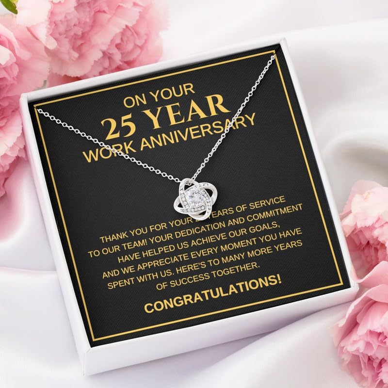 25 Work Anniversary Necklace Silver Plated Love Knot Standard - Thank You For Your 25 Years - Jewelry Appeciation Celebration Loyalty