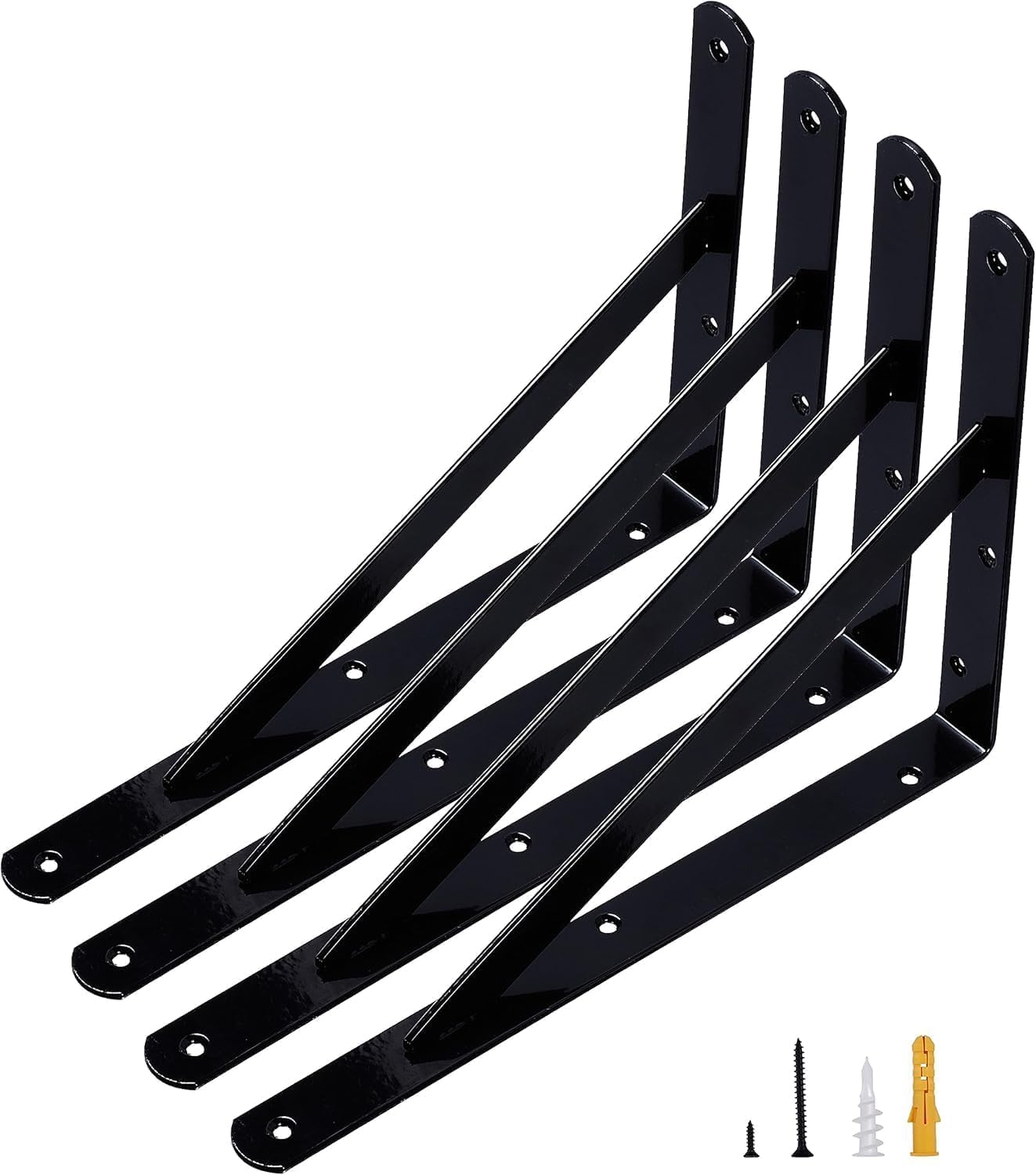 Black Heavy Duty Metal Shelf Brackets Wall Mount Steel Support Brackets with Screws Rust-Resistant Shelf Holder for Kitchen, Bathroom, Garage & Office (Pack of 4 -18Inch)-image-21