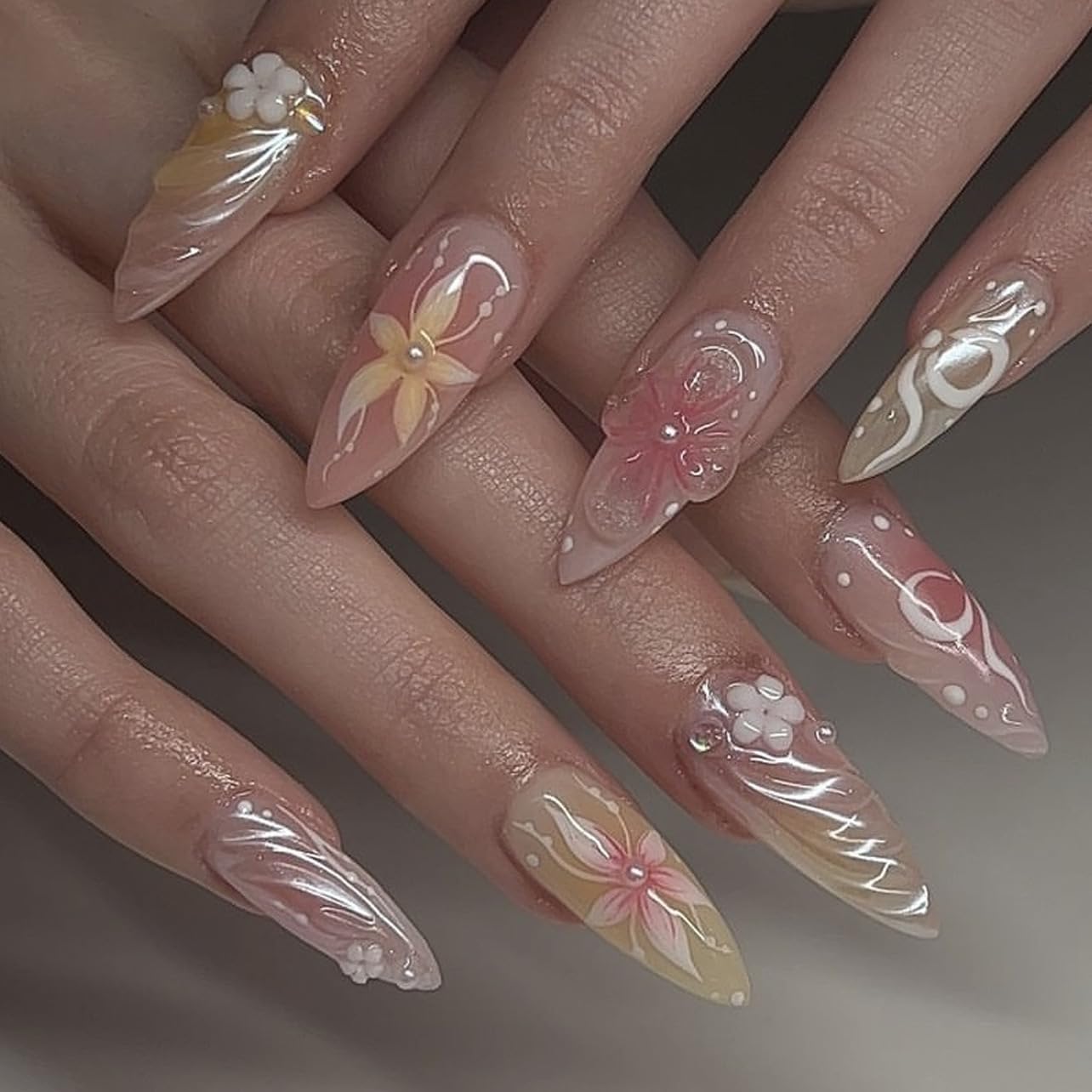 Almond Press On Nails - 24 Reusable Fake Nails -11