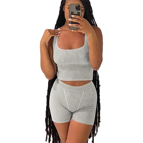 AYWA Casual Workout Sets Two Piece Outfits for Women Ribbed Crop Tank Top High Waist Leggings Active Wear