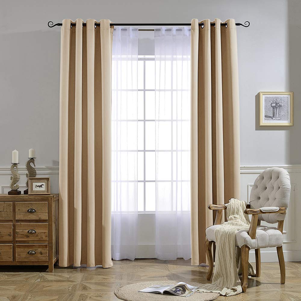 Cortinas Opacas TIANTMIN 154x162 Cm - 100% Blackout, Poliéster 230g/m², Con Ojales, Color Beige