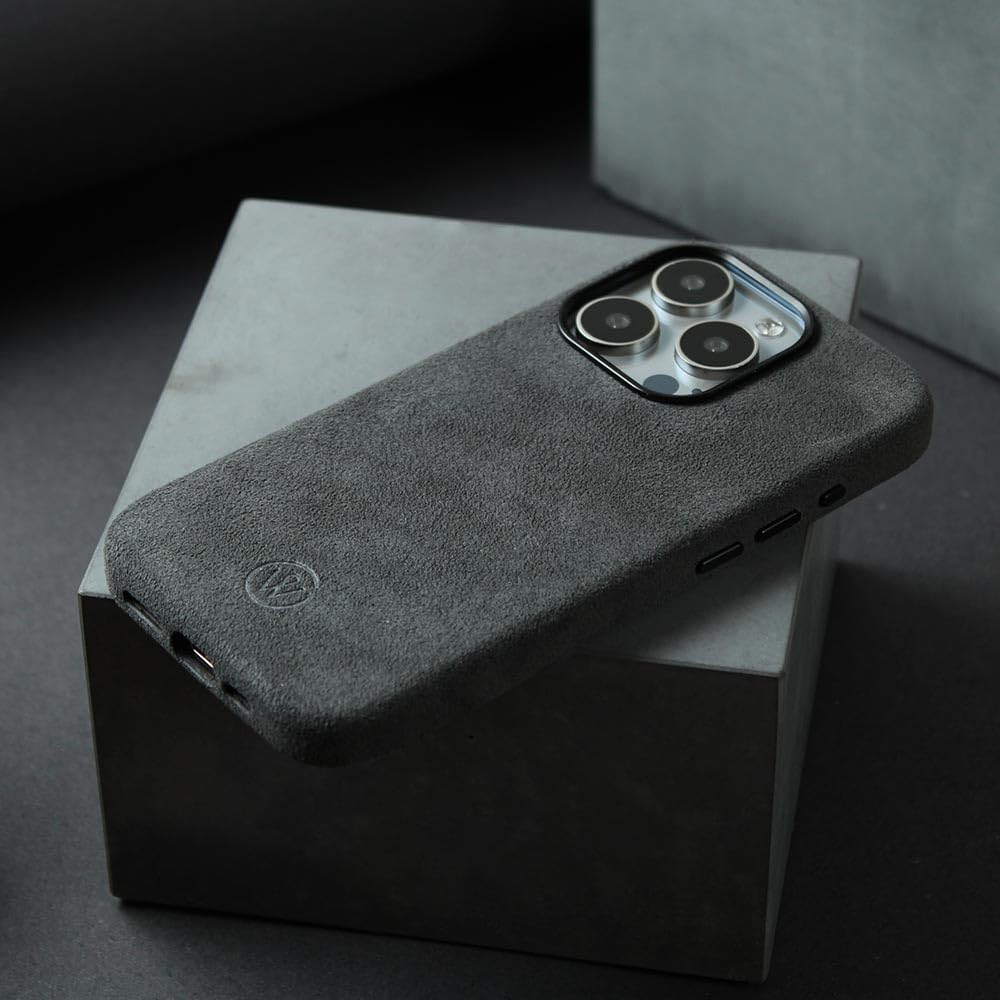 Alcantara-Hülle Kompatibel mit iPhone 15 Pro, Ultra-schlankes und rutschfestes Premium-Case, stoßfest und kabelloses Laden unterstützend (iPhone 15 Pro)